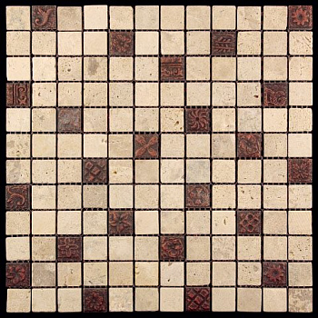 Мозаика BDA-2313 (BDA-03R) мозаика Стекло+Травертин+Агломерат 23х23 298х298